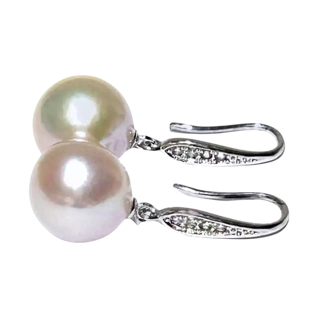 Round White Pinkish 11.5- 11.7mm Edison Cultured Pearl Dangle Earrings