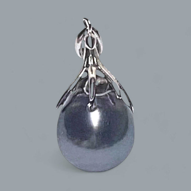 Oval 11.5 x 14.5mm Tahitian Sea Peacock Black Green Pearl Pendant