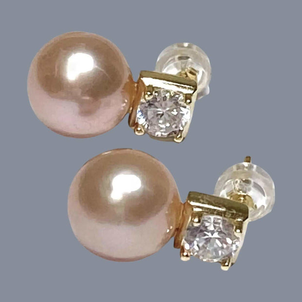 Refined 10 - 10.5mm Peach Pink Round Edison Excellent Pearl Earrings