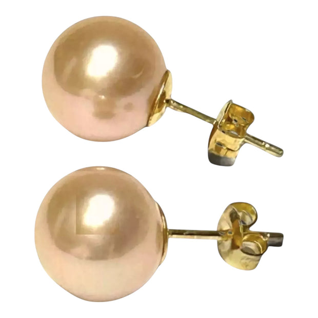 Exquisite 10.5mm Peach Gold Pink Edison Cultured Pearl Stud Earrings