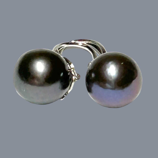 Round 10.5mm Edison Natural Purple Black Blue Pearl Dangle Earrings