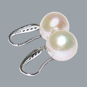 Round White Pinkish 11.5- 11.7mm Edison Cultured Pearl Dangle Earrings