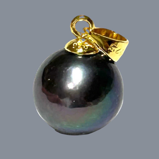 Genuine 11mm Peacock Black Pinkish Round Edison Pearl Pendant