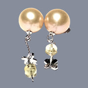 Huge 12-12.5mm Peach Gold Pink Edison Cultured Pearl Dangle Earrings – Elegant and Statement Jewelry