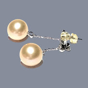 Huge 12-12.5mm Peach Gold Pink Edison Cultured Pearl Dangle Earrings – Elegant and Statement Jewelry