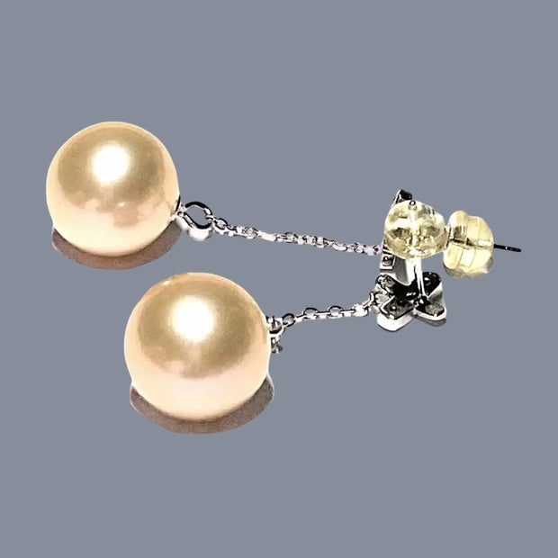 Huge 12-12.5mm Peach Gold Pink Edison Cultured Pearl Dangle Earrings – Elegant and Statement Jewelry