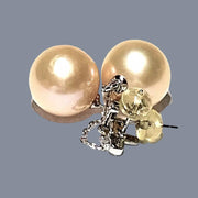 Huge 12-12.5mm Peach Gold Pink Edison Cultured Pearl Dangle Earrings – Elegant and Statement Jewelry