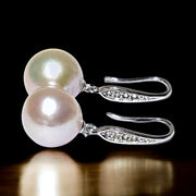 Round White Pinkish 11.5- 11.7mm Edison Cultured Pearl Dangle Earrings