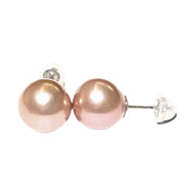 Round Edison 10.5 - 11mm Cultured Peach Pearl Classy Stud Earrings