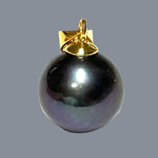 Genuine 11mm Peacock Black Pinkish Round Edison Pearl Pendant