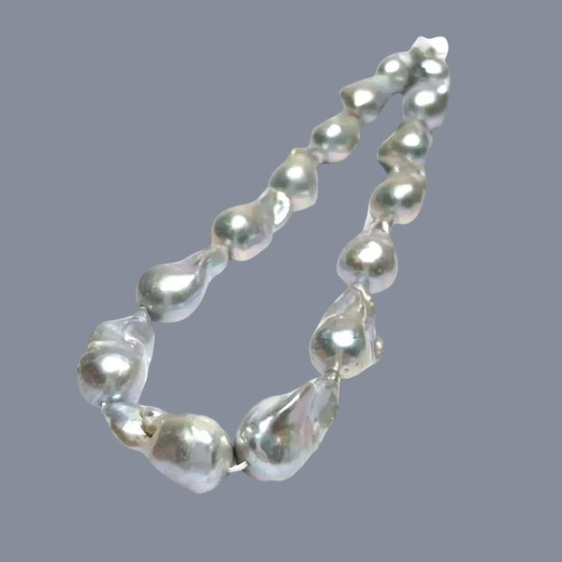 5A Baroque 15 - 31mm Silver Gray Blue Pink Tone Keshi Pearl 16" Strand