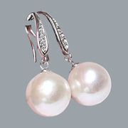 Round White Pinkish 11.5- 11.7mm Edison Cultured Pearl Dangle Earrings