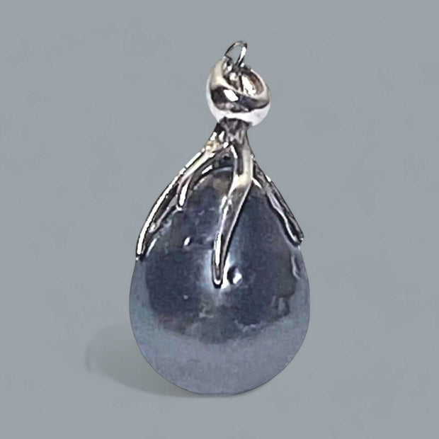 Oval 11.5 x 14.5mm Tahitian Sea Peacock Black Green Pearl Pendant