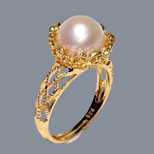 Exquisite 10.3mm Purple Pink Edison Round Cultured Pearl Ring Size 7