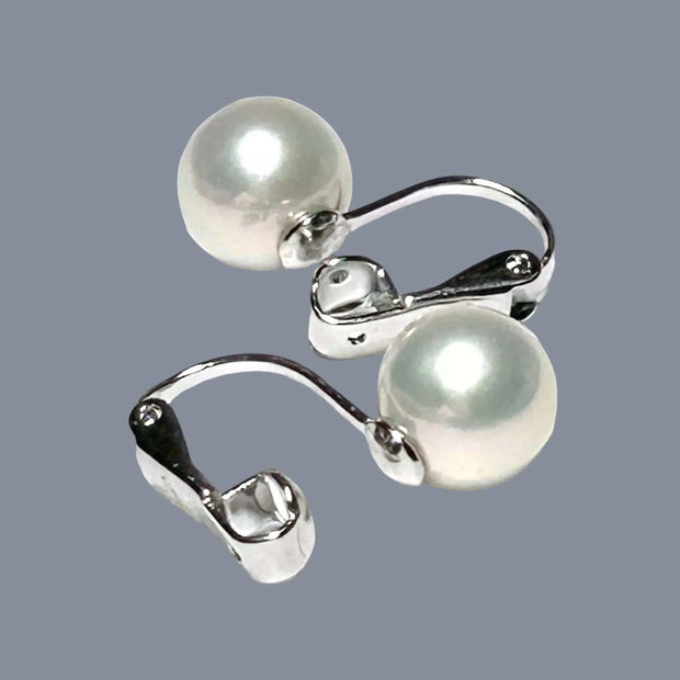 5A Luster 9.2mm Natural White Edison Round Pearl Clip-On Earrings