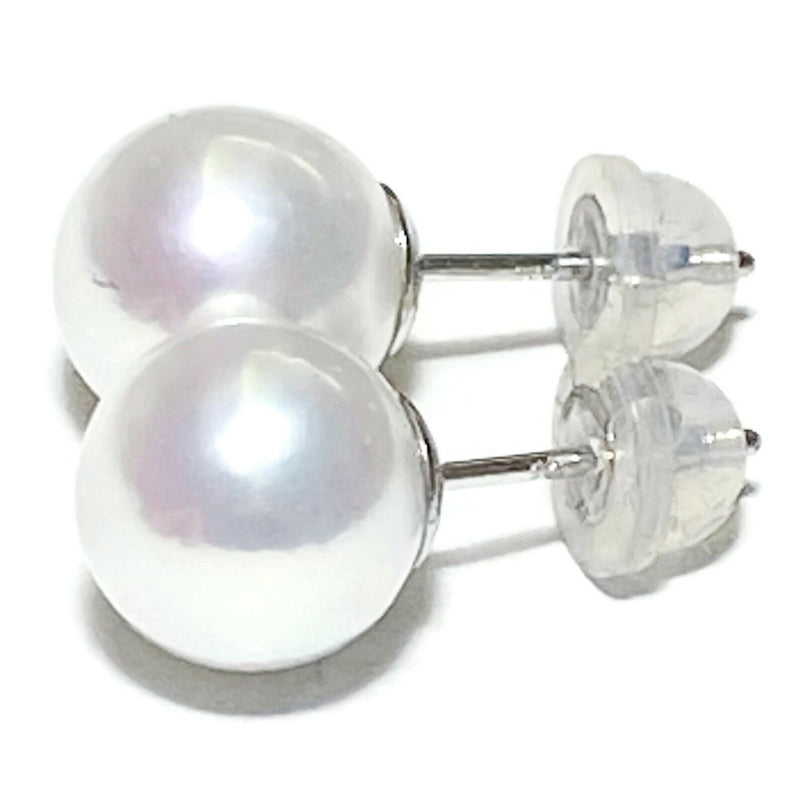 White Round Edison 9 - 9.5mm Cultured Pearl Classy Stud Earrings