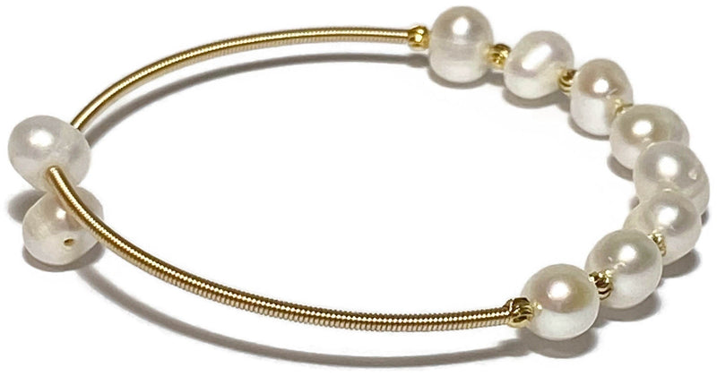 New Designed Cultured Oval White 6 - 7 mm 10 pcs. Pearls 6 - 7" Bangle