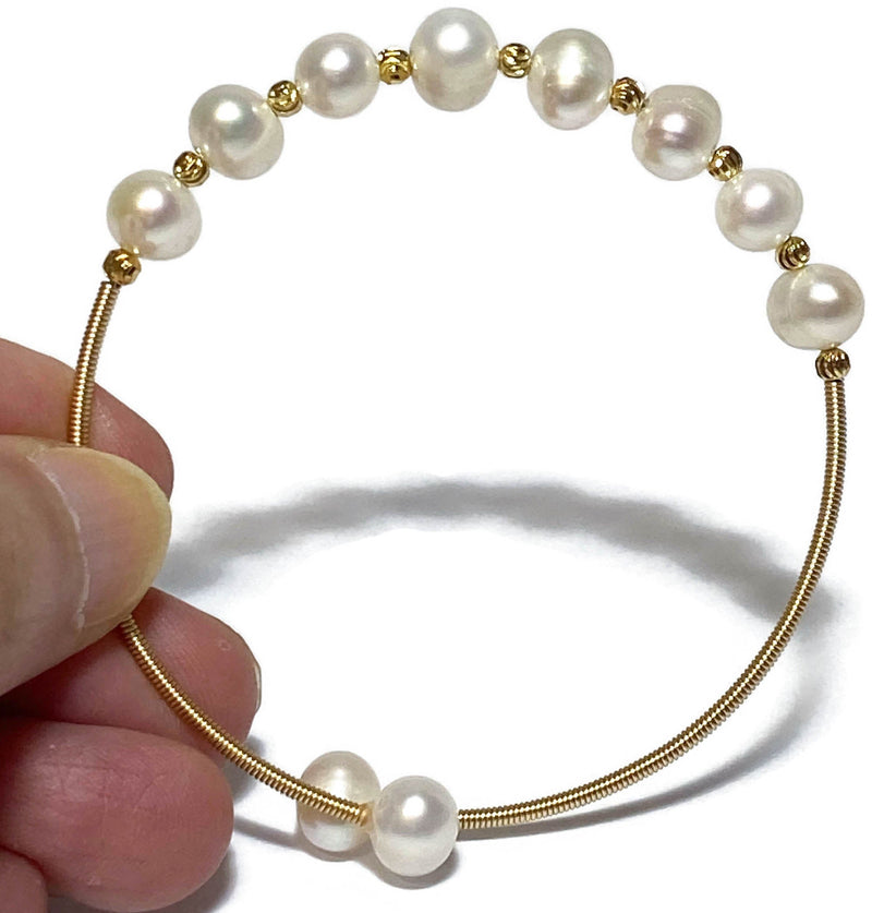 New Designed Cultured Oval White 6 - 7 mm 10 pcs. Pearls 6 - 7" Bangle