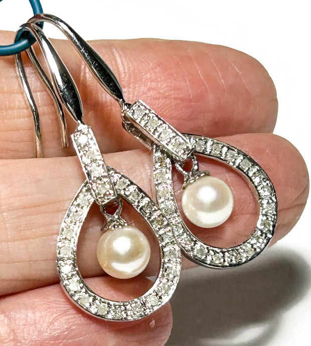 Solid 14k White Gold 0.27 cts Diamond Akoya White Pearl Dangle EarringGorgeous Solid 14K White Gold 0.27 Carats Natural Diamond Japanese Akoya Saltwater Cultured Pearl Dangle Hook Earrings / Best Gift For HerPEARL INFORMATION:Pearl TypEarringsFine JewelryThe Fine Pearls Jewelry27 cts Diamond Akoya White Pearl Dangle Earrings