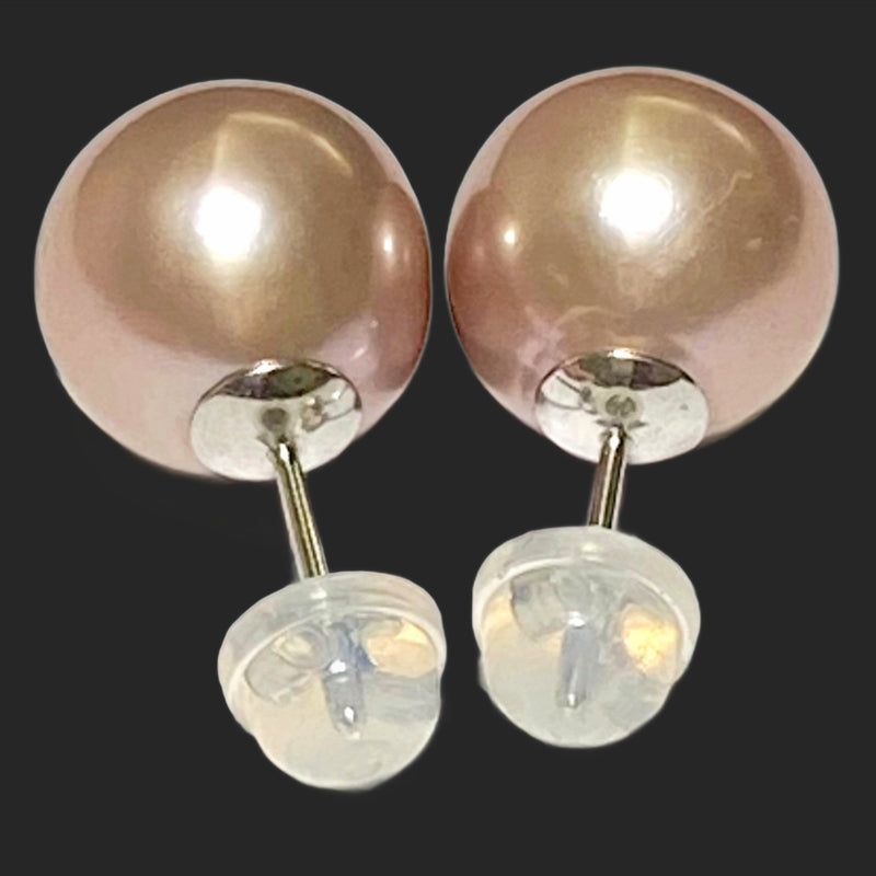 Giant Mirror Luster 11.5mm Purple Pink Round Edison Pearl Stud Earrings