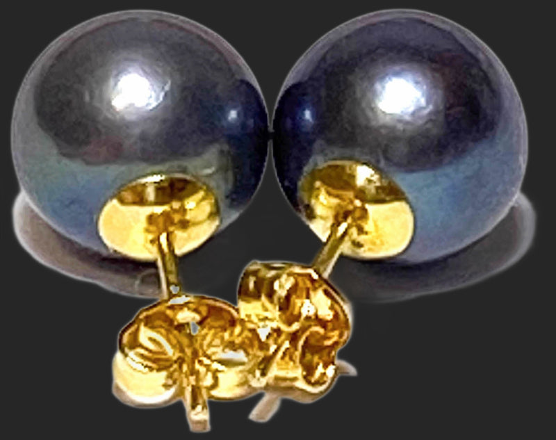 5A Gradings Peacock Black Blue Round 10.5 - 11mm Pearl Stud Earrings