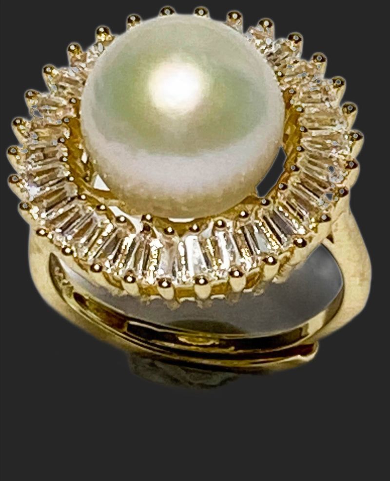 Marvelous Edison Natural White Round 10.5 - 11mm Pearl Ring Size 5 - 6