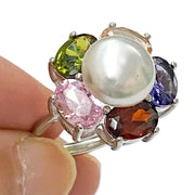 Unique 5 Rainbow Gem White 9.4mm Round South Sea Pearl Ring Size 6.51 of a kind / Gorgeous 5 Rainbow Gemstones Natural White 9.4mm Round Australia South Sea Cultured Pearl Cocktail Ring Size 6.5 / Best Gift For HerPEARL INFORMATIONPeRingsFine JewelryThe Fine Pearls Jewelry4mm Round South Sea Pearl Ring Size 6