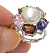 Unique 5 Rainbow Gem White 9.4mm Round South Sea Pearl Ring Size 6.51 of a kind / Gorgeous 5 Rainbow Gemstones Natural White 9.4mm Round Australia South Sea Cultured Pearl Cocktail Ring Size 6.5 / Best Gift For HerPEARL INFORMATIONPeRingsFine JewelryThe Fine Pearls Jewelry4mm Round South Sea Pearl Ring Size 6