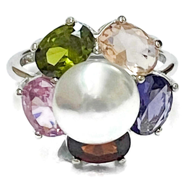 Unique 5 Rainbow Gem White 9.4mm Round South Sea Pearl Ring Size 6.51 of a kind / Gorgeous 5 Rainbow Gemstones Natural White 9.4mm Round Australia South Sea Cultured Pearl Cocktail Ring Size 6.5 / Best Gift For HerPEARL INFORMATIONPeRingsFine JewelryThe Fine Pearls Jewelry4mm Round South Sea Pearl Ring Size 6