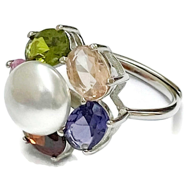 Unique 5 Rainbow Gem White 9.4mm Round South Sea Pearl Ring Size 6.51 of a kind / Gorgeous 5 Rainbow Gemstones Natural White 9.4mm Round Australia South Sea Cultured Pearl Cocktail Ring Size 6.5 / Best Gift For HerPEARL INFORMATIONPeRingsFine JewelryThe Fine Pearls Jewelry4mm Round South Sea Pearl Ring Size 6