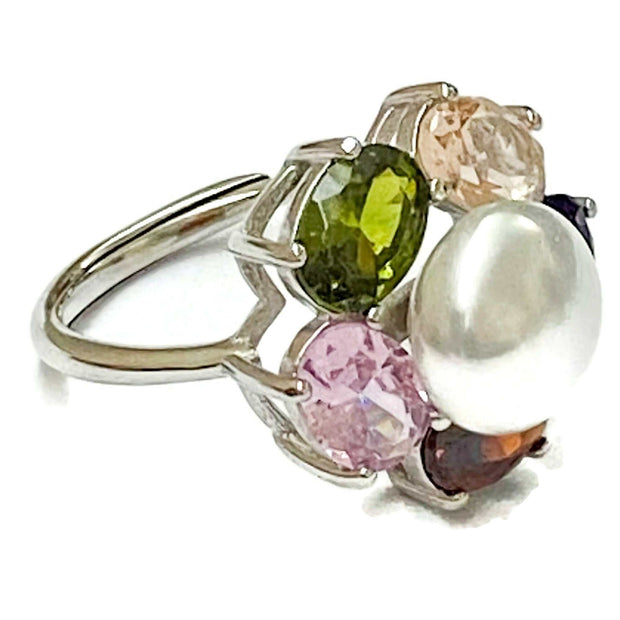 Unique 5 Rainbow Gem White 9.4mm Round South Sea Pearl Ring Size 6.51 of a kind / Gorgeous 5 Rainbow Gemstones Natural White 9.4mm Round Australia South Sea Cultured Pearl Cocktail Ring Size 6.5 / Best Gift For HerPEARL INFORMATIONPeRingsFine JewelryThe Fine Pearls Jewelry4mm Round South Sea Pearl Ring Size 6