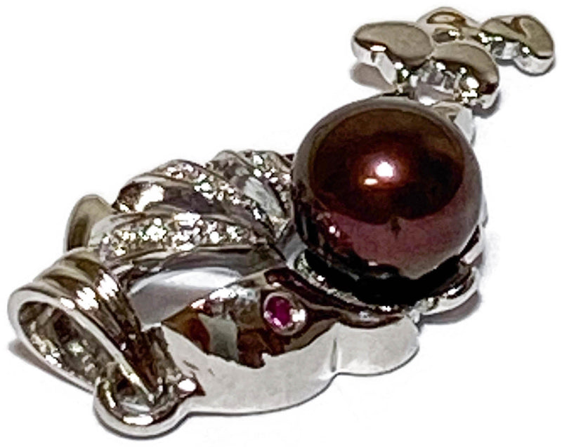 Charming Dolphin Designed FW Chocolate Brown 6.5mm Round Pearl Pendant