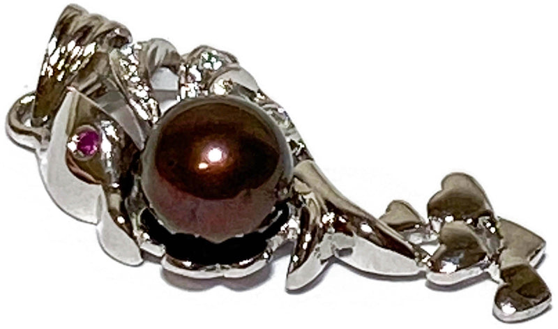 Charming Dolphin Designed FW Chocolate Brown 6.5mm Round Pearl Pendant
