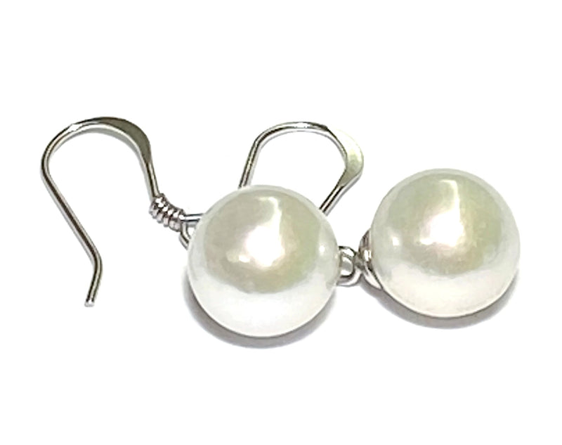 Classic Natural White Round 10mm Edison Cultured Pearl Dangle Earrings