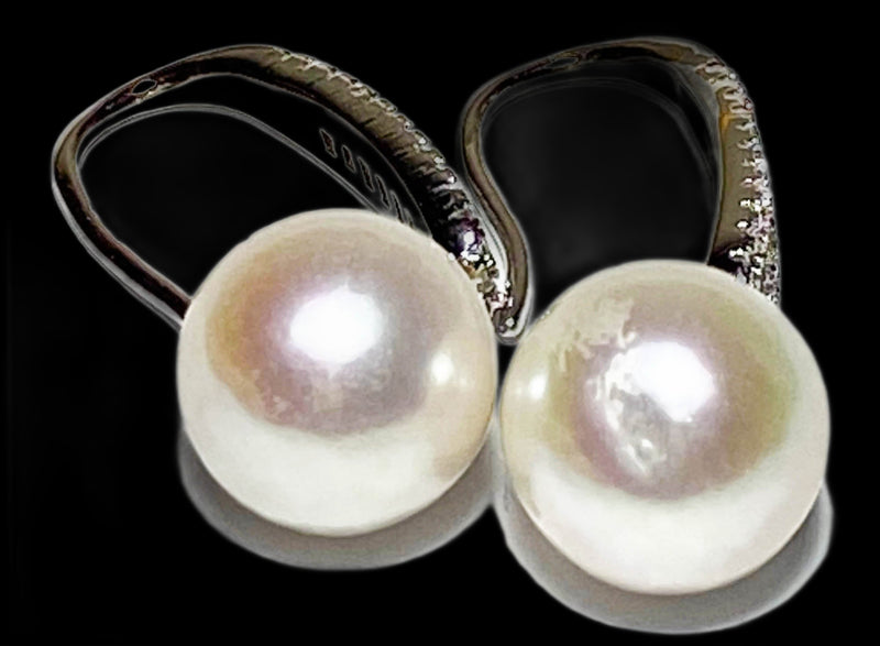 Marvelous 9.5-10mm White Round Edison Cultured Pearl Dangle Earrings