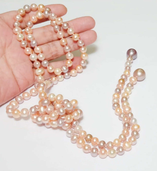 Fabulous Natural Multi Colors 7 - 11.5mm Cultured Pearl 42" NecklaceNatural Peach Purple Lavendar Pink Oval Round 6.5 - 7mm FW and 2 pcs. 11.5mm Lavender Round Edison Cultured Pearl 41 - 42" Long Hand-Knotted 3 Ways Wearing The NecklNecklacesFine JewelryThe Fine Pearls JewelryFabulous Natural Multi Colors 7 - 11