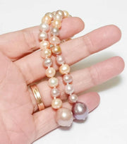 Fabulous Natural Multi Colors 7 - 11.5mm Cultured Pearl 42" NecklaceNatural Peach Purple Lavendar Pink Oval Round 6.5 - 7mm FW and 2 pcs. 11.5mm Lavender Round Edison Cultured Pearl 41 - 42" Long Hand-Knotted 3 Ways Wearing The NecklNecklacesFine JewelryThe Fine Pearls JewelryFabulous Natural Multi Colors 7 - 11