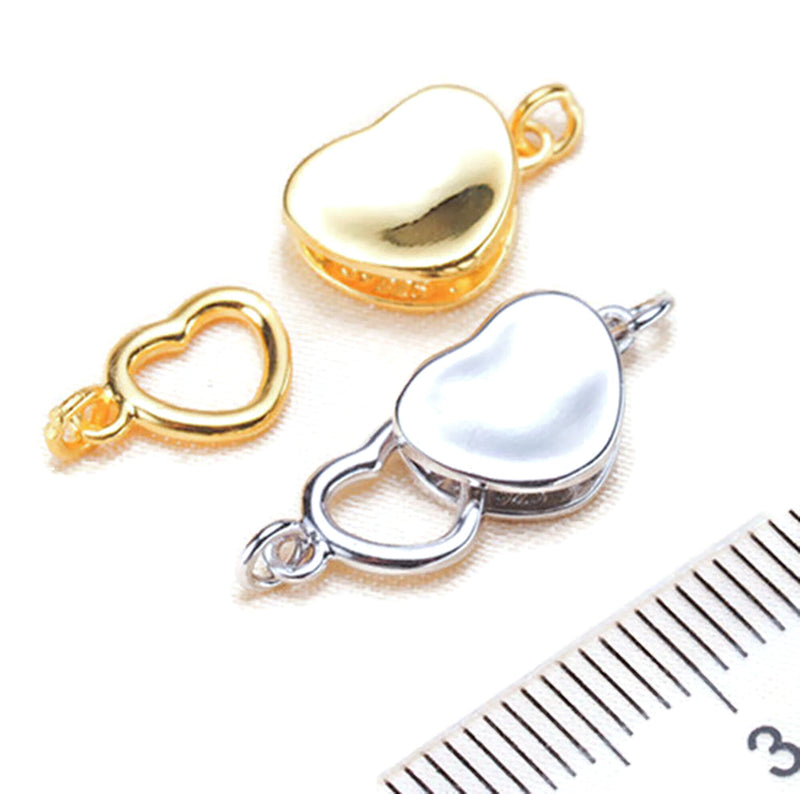 Solid 925 Sterling Silver Y & W Gold GP Heart Style Clasp 8 x 12mm